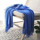 Lofaris Hand Knitted Tassel Blanket Pure Color Soft Throw